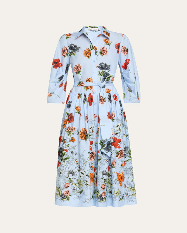 Raya Floral 3/4-Sleeve Midi Shirtdress